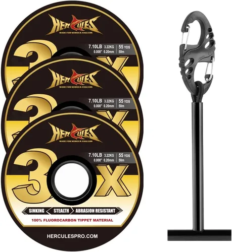 Vista 15 de HERCULES Tippet de pesca con mosca, paquete de 3 con soporte para volquetas, 55 yardas