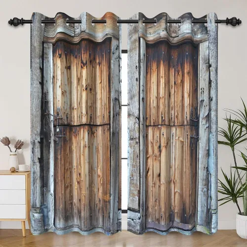Vista 56 de Cortinas rústicas para ventana de puerta de granero, puerta de madera gris, puerta de garaje, tratamiento de ventana para sala de estar, dormitorio