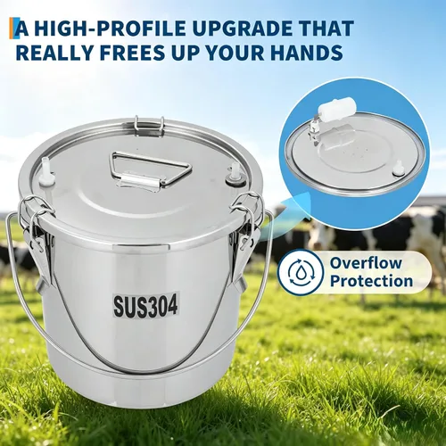 Vista 8 de Ordeñadora con succión ajustable, ordeñadora automática eléctrica al vacío de pulsación con cubo de acero inoxidable 6L 304