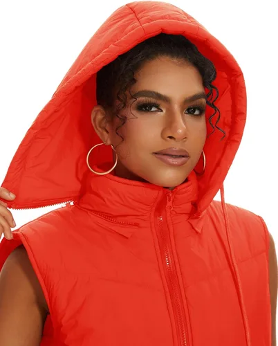 Vista 5 de Micoson Chalecos acolchados para mujer, de invierno, sin mangas, con capucha, con cremallera, cuello alto, con bolsillo, ajuste holgado