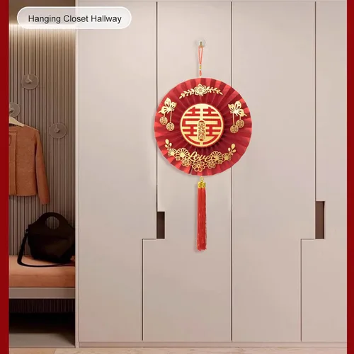 Vista 3 de Honbay Decoración tradicional china para boda, doble felicidad, adorno colgante con borla para ventana, puerta delantera, porche o decoración