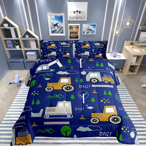 Vista 22 de Feelyou Juego de ropa de cama con estampado de aviones para niños y niñas, juego de funda de edredón de microfibra estilo boceto azul y blanco