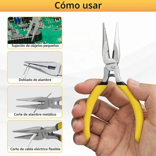 Vista 4 de BOOSDEN Alicates de punta de aguja pequeños de 5 ", alicates de joyería con cortador lateral
