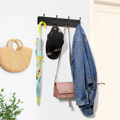 Vista 2 de OUTNILI Ganchos de pared resistentes para colgar abrigos, colgador de pared negro para chaquetas, sombreros, toallas, bolsos, correas de perro