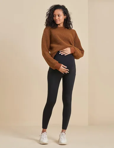 Vista 2 de Enerful Leggings de maternidad con forro polar para mujer, sobre el vientre, entrenamiento, invierno, cálidos, gruesos, pantalones de yoga