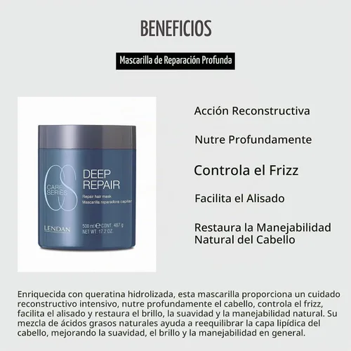 Vista 3 de Lendan - Mascarilla Reparadora Capilar - Reparación Profunda - 16.9 fl oz - Para Cabello Dañado - Con Queratina Hidrolizada - Mejora el Brillo