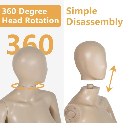 Vista 4 de Maniquí de costura femenino de 39 a 56 pulgadas, maniquí de medio cuerpo ajustable con base de metal, soporte de maniquí para ropa de exhibición