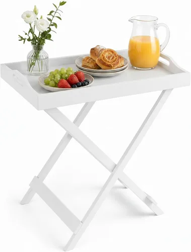 Vista 16 de Lavish Home Mesa plegable para TV con bandeja extraíble, juego de 2, color Negro
