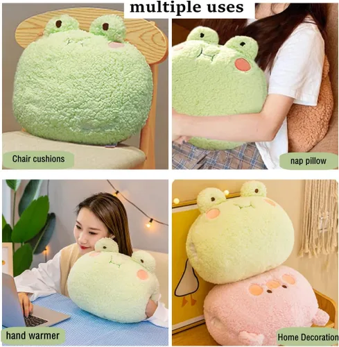Vista 3 de NatureMan Almohada de rana de felpa, calentador de manos de rana rellena súper suave para adultos y niños (verde)