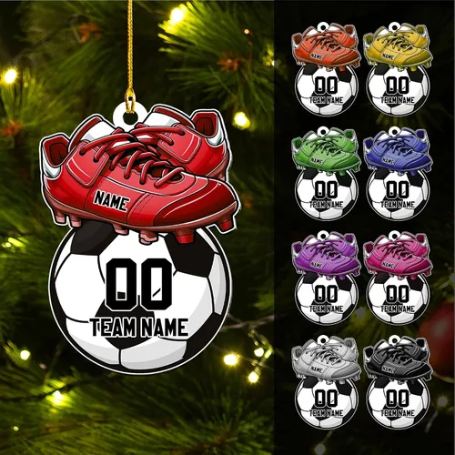 Vista 9 de Adorno plano de Navidad personalizado 2024, adorno de fútbol para niños, decoración de árbol de Navidad, regalos para jugadores de fútbol