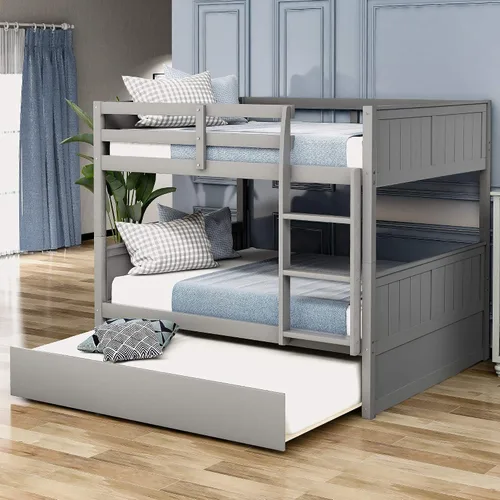 Vista 10 de Litera matrimonial sobre matrimonial con nido, 725 libras, resistente plataforma de tamaño matrimonial, cama de madera de pino con cabecero, tabla