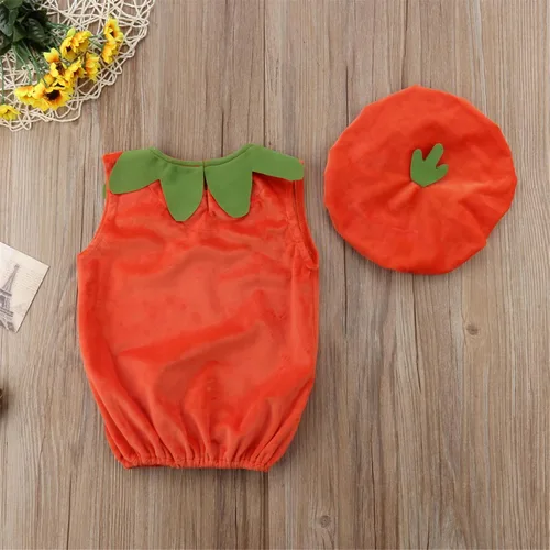 Vista 6 de Conjunto de disfraz de calabaza unisex de Halloween para bebés, niños y niñas, pañalero de disfraz