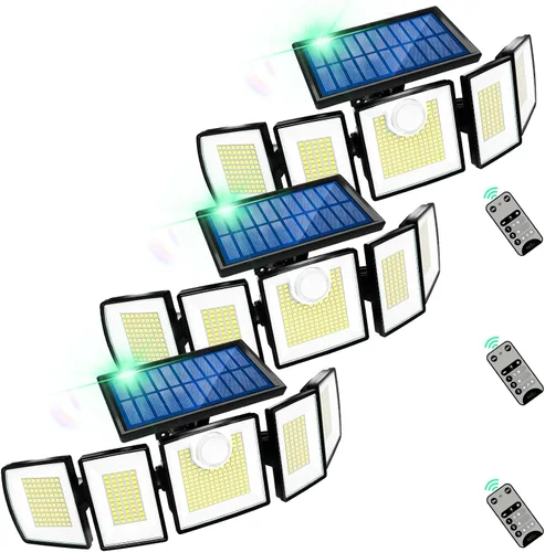 Vista 15 de MDCMDCM Luces solares de movimiento para exteriores, con cable de 16.4 pies, luces LED de seguridad de 3000 lm para exteriores del atardecer al