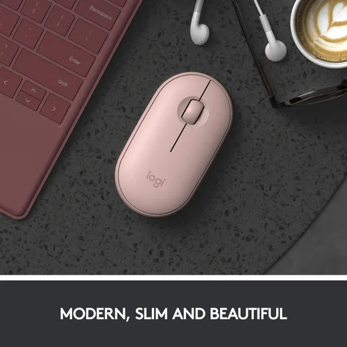 Vista 3 de Logitech Pebble M350 - Mouse inalámbrico con Bluetooth o USB, silencioso y delgado con clic silencioso para iPad, laptop, laptop, PC y Mac, rosa