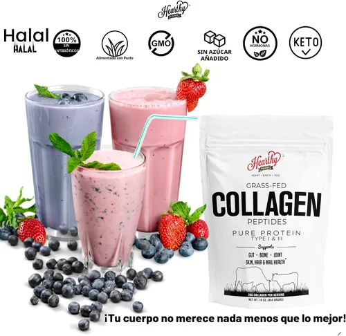 Vista 6 de HEARTHY FOODS Colágeno en Polvo - 18g de Proteína - Péptidos de Colágeno Halal Puro de Ganado Alimentado con Pasto Orgánico Polvo Hidrolizado Tipo