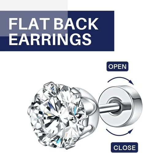 Vista 5 de Flat Back Stud Earrings Surgical Steel Hypoallergenic Stud Earrings for Women Girls Cartilage earring Tragus Jewelry 20G Helix Earrings-5 Pairs