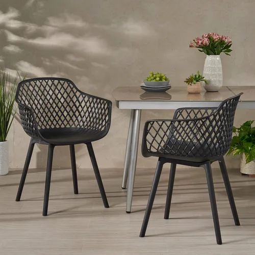 Vista 2 de Christopher Knight Home Delia Silla de comedor al aire libre (juego de 2), color negro