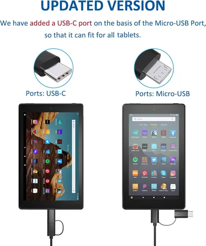 Vista 8 de Cargador rápido compatible para Fire, adaptador de CA con certificación UL, cargador rápido de 2A con cable micro USB de 6.6 pies para tablet Fire 7
