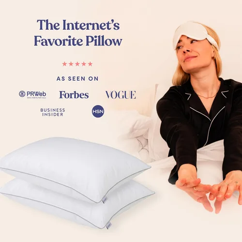 Vista 2 de FluffCo Juego de 2 almohadas alternativas de plumón tamaño King, almohadas de cama King para dormir, fabricadas en Estados Unidos, superficie