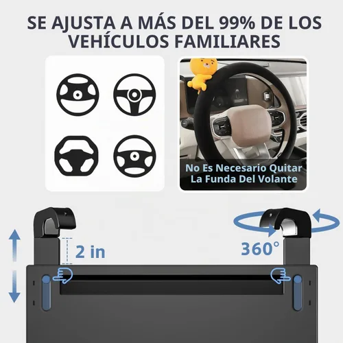 Vista 3 de Bandeja para volante, bandeja de comida para automóvil, escritorio de automóvil para laptop, mesa multiusos para comer y trabajar, bandeja ajustable