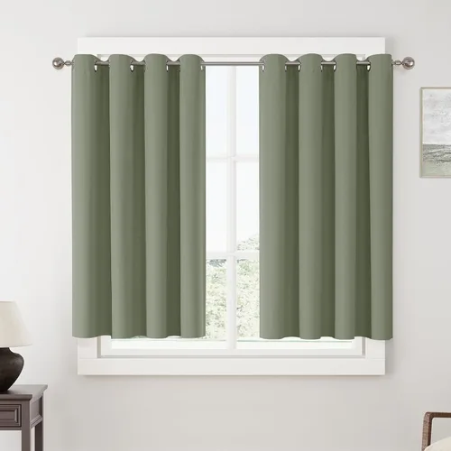 Vista 32 de ChrisDowa Cortinas 100% Opacas de Abedul Sólido de 45 Pulgadas de Largo, 2 Paneles para Dormitorio y Sala de Estar, Estilo Granja Oscurecedoras
