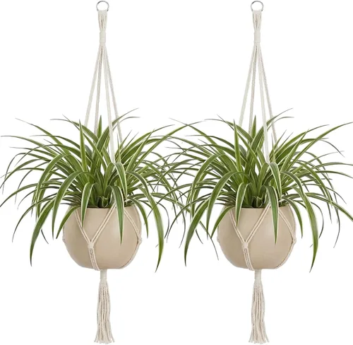 Vista 14 de EBOOT Paquete de 3 cuerdas grandes de macramé para colgar plantas de 33, 41, 48 pulgadas, para colgar macetas para decoración de interiores
