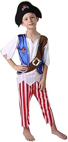 Vista 3 de Conjunto de disfraz de pirata azul real parte superior pantalones y sombrero elegir