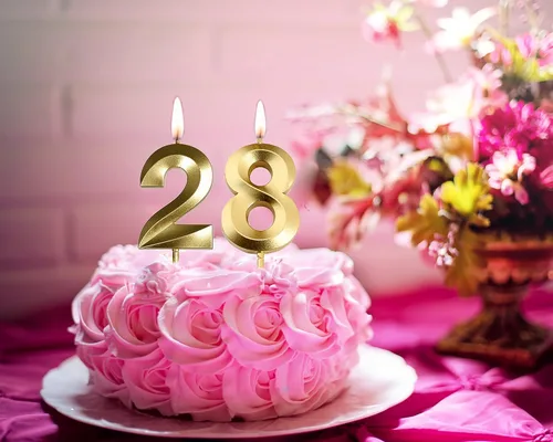 Vista 2 de Decoraciones de cumpleaños número 28 para mujeres y hombres, velas doradas