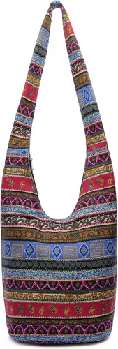 Vista 147 de Bolsa de hombro para mujer, de lona en estilo hippie/bohemio para llevar cruzada al hombro, disponible en diferentes colores y estampados