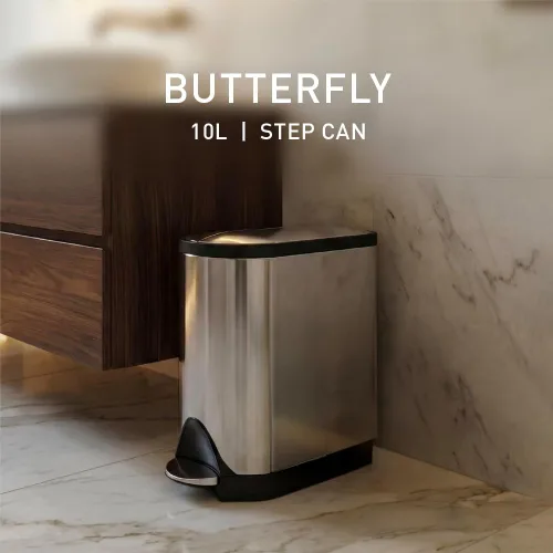 Vista 2 de Simplehuman - Cubo de basura para baño con tapa abatible de 10 litros / 2.6 galones, acero inoxidable cepillado con borde negro
