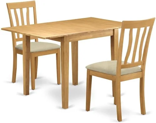 Vista 8 de East West Furniture NDAN3-BCH-W - Juego de mesa de comedor moderno de 3 piezas que contiene una mesa rectangular de madera con gotas y 2 sillas