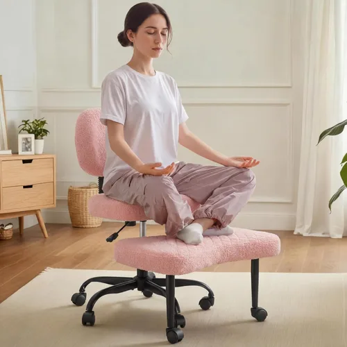 Vista 9 de Silla ergonómica de oficina con patas cruzadas con ruedas, sillas de meditación de altura ajustable para TDAH, yoga y trabajo de escritorio, asiento
