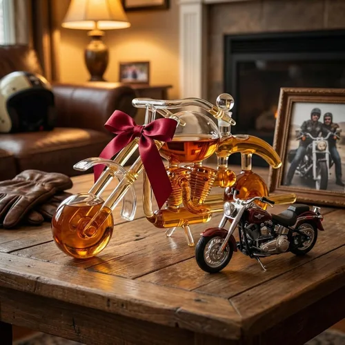 Vista 6 de Juego de decantador de whisky y vino en forma de motocicleta con regalos de motocicleta, regalos de moto, dispensador para vino, whisky escocés