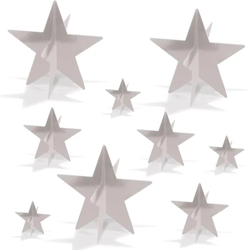 Vista 8 de Beistle Centros de mesa dorados de aluminio 3D, 9 unidades – Decoraciones de mesa estrelladas metálicas en 3 tamaños para Nochevieja, noche