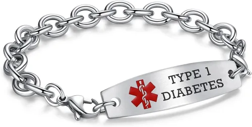 Vista 47 de LinnaLove Pulseras de identificación médica intercambiables Cadena de cable de acero inoxidable pulseras de alerta médica personalizables