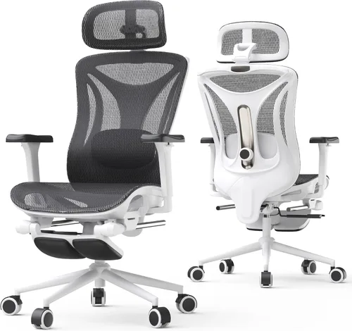 Vista 11 de CYKOV Silla de oficina ergonómica con reposapiés, soporte lumbar ajustable y reposacabezas, silla de computadora reclinable de malla de 90-160°