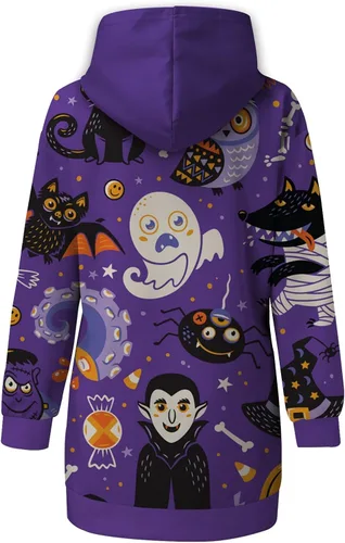 Vista 4 de Disfraz de Halloween para mujer para otoño e invierno sudadera con capucha vestido estampado para 2022