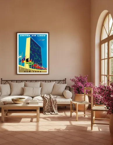 Vista 5 de United Nations Building New York - United Air Lines - Vintage Airline Travel Poster by Joseph Binder c.1957 - Master Art Print (Unframed) 6in x 9in