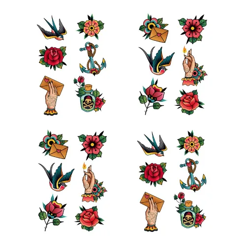 Vista 9 de Etiqueta engomada temporal del tatuaje del cráneo del ancla de la golondrina impermeable adultos hombres mujeres mano brazo hombro cuerpo arte
