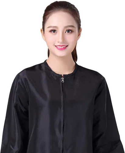 Vista 6 de Chaqueta profesional de estilista para peluquería, uniforme de cosmetología, con cremallera, para peluquería, ropa de trabajo, belleza, spa
