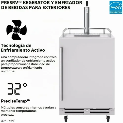 Vista 2 de Zephyr Presrv - Refrigerador de cerveza y barril de acero inoxidable