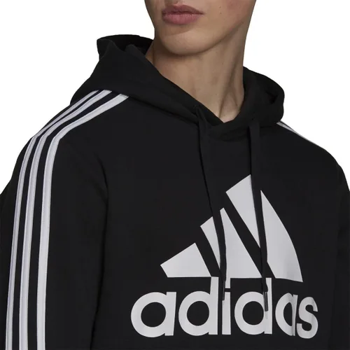 Vista 4 de adidas Sudadera con capucha de forro polar de 3 rayas para hombre, Gris jaspeado medio-negro.