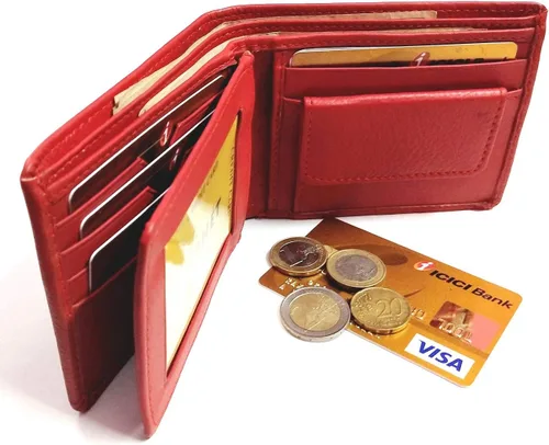 Vista 2 de Billetera de piel auténtica para hombre, color rojo