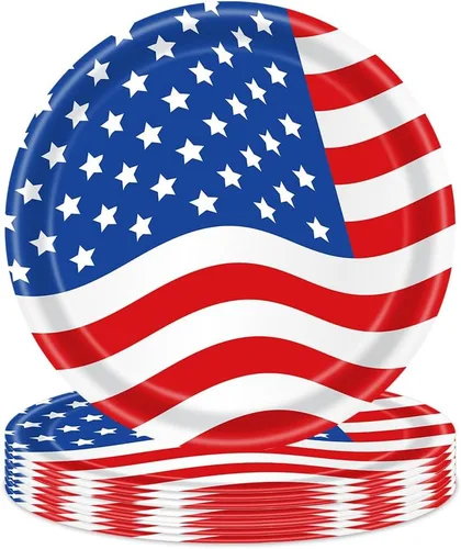 Vista 8 de Suministros de fiesta patriótica, juegos de decoración de fiesta patriótica de bandera americana, platos y servilletas de papel del 4 de julio