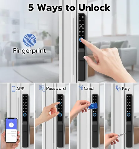 Vista 4 de Anweller Cerradura de puerta corredera de cristal con mortaja 2085, teclado inteligente con código de huellas dactilares, aplicación remota RFID