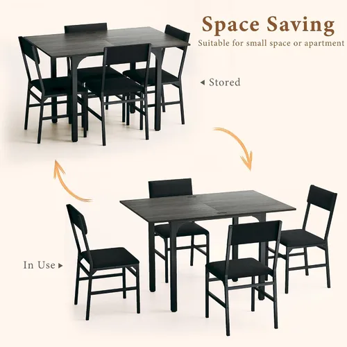 Vista 6 de HUAHUU Juego de mesa de comedor para 4, juego de sillas con cojín para cocina extensible de 4, mesa de comedor rectangular con marco de metal