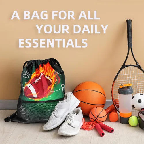 Vista 5 de Mochila con cordón para mujeres, hombres, niños y niñas, resistente al agua, tamaño grande, con bolsillos de malla para deportes, Fútbol, Classic