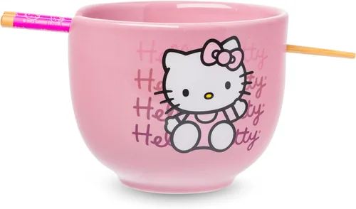 Vista 29 de Silver Buffalo Sanrio Hello Kitty Flowers, cuenco de ramen con palillos Patrón de flores de Hello Kitty