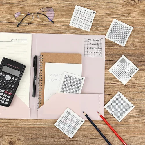 Vista 6 de Mr. Pen - Notas adhesivas transparentes con gráficos, 3 x 3 pulgadas, 6 blocs, 50 hojas/bloc 6 Grid Designs, Square Graph Paper Notes & Fineliner