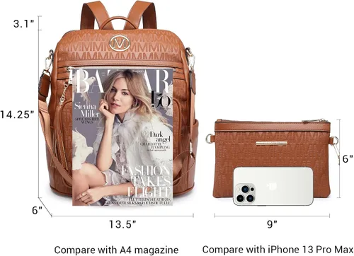 Vista 24 de MKP COLLECTION Mochila de moda para mujer, bolsa convertible grande para mujer, mochila de viaje, bolsa de hombro, juego de 2 piezas con borla, Beige
